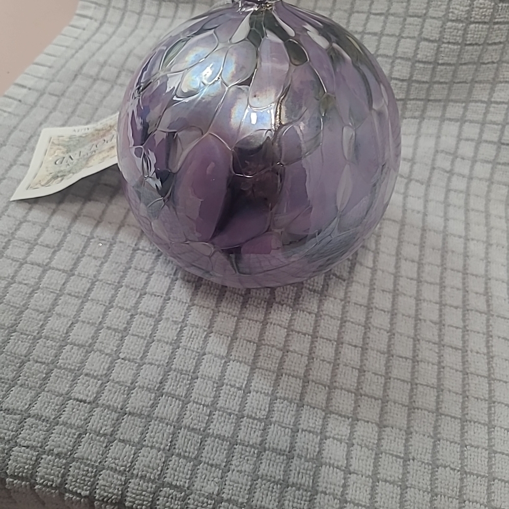 Hand Blown Art Glass Ornament Lilac Purple Round